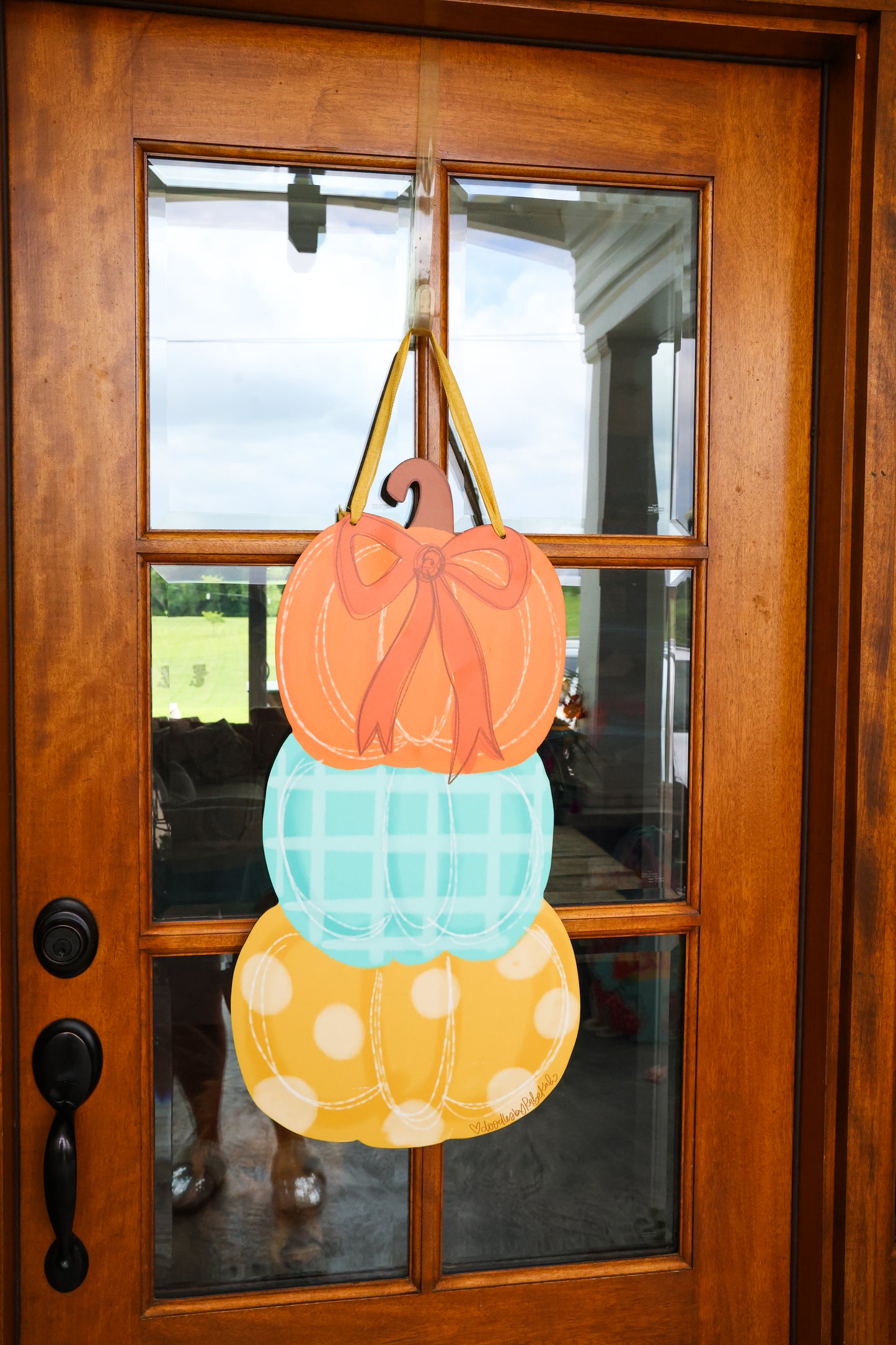 Tri Stack with Bow Pumpkin Doorhanger- 30 INCH!