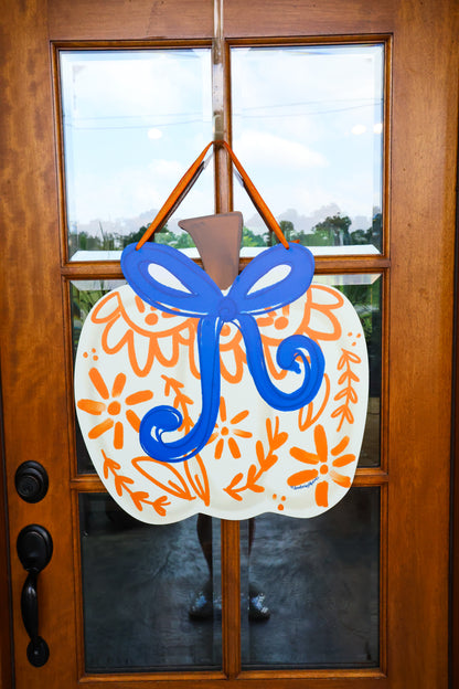 White Chinoiserie Pumpkin with Bow Doorhanger