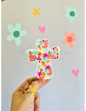 Everette Filled Floral Cross Sticker - Sticker