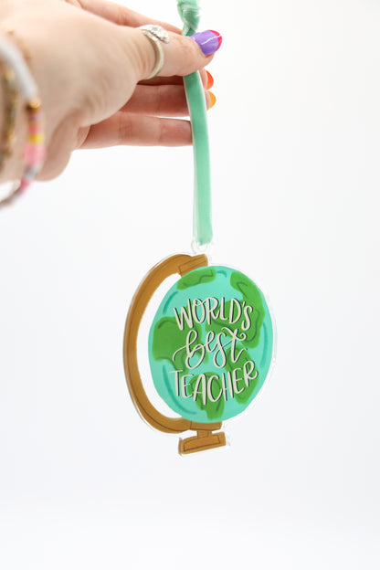 World's Best Teacher Globe Acrylic Ornament