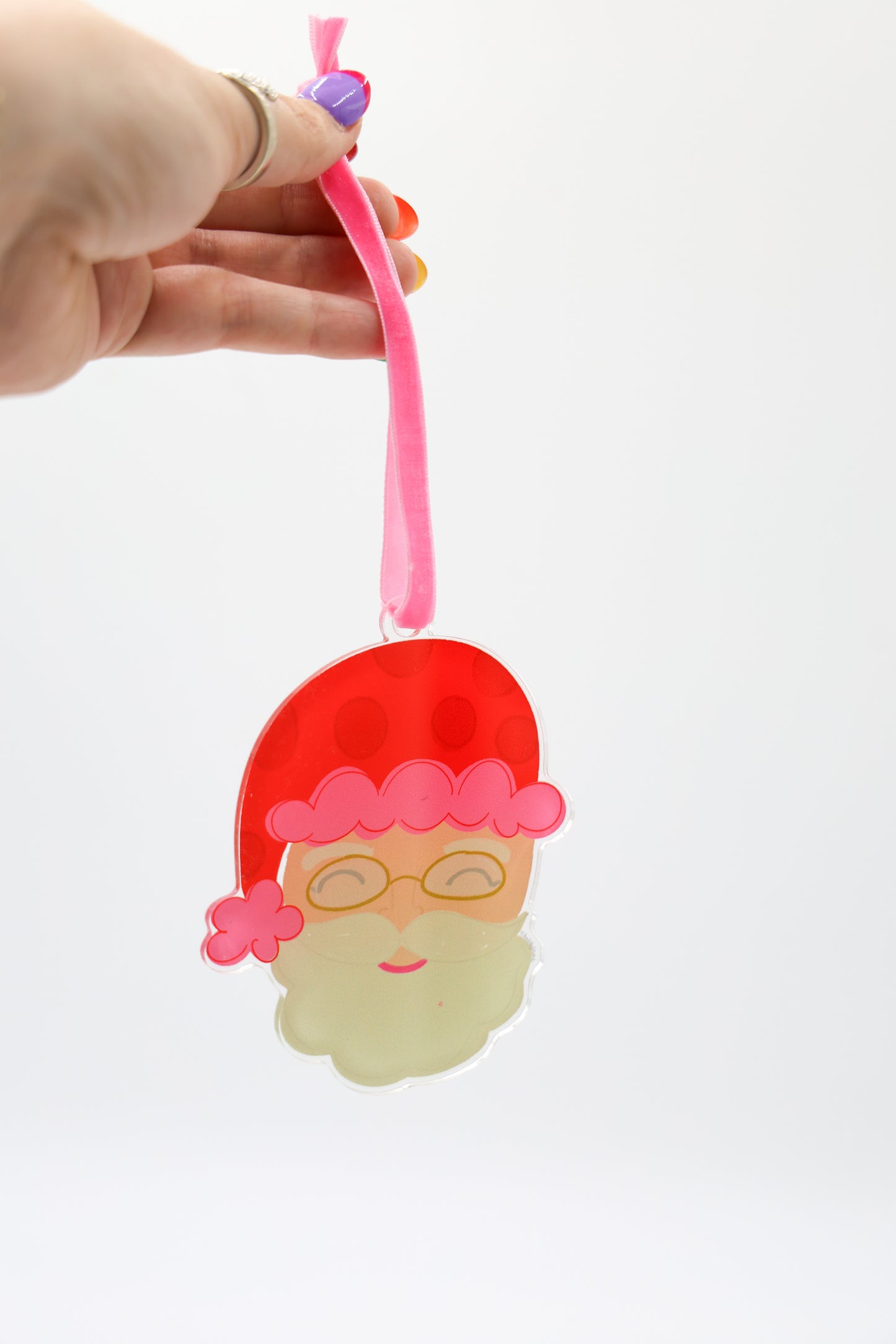 Pink and Red Santa Acrylic Ornament