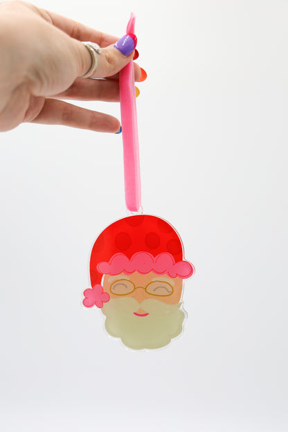 Pink and Red Santa Acrylic Ornament