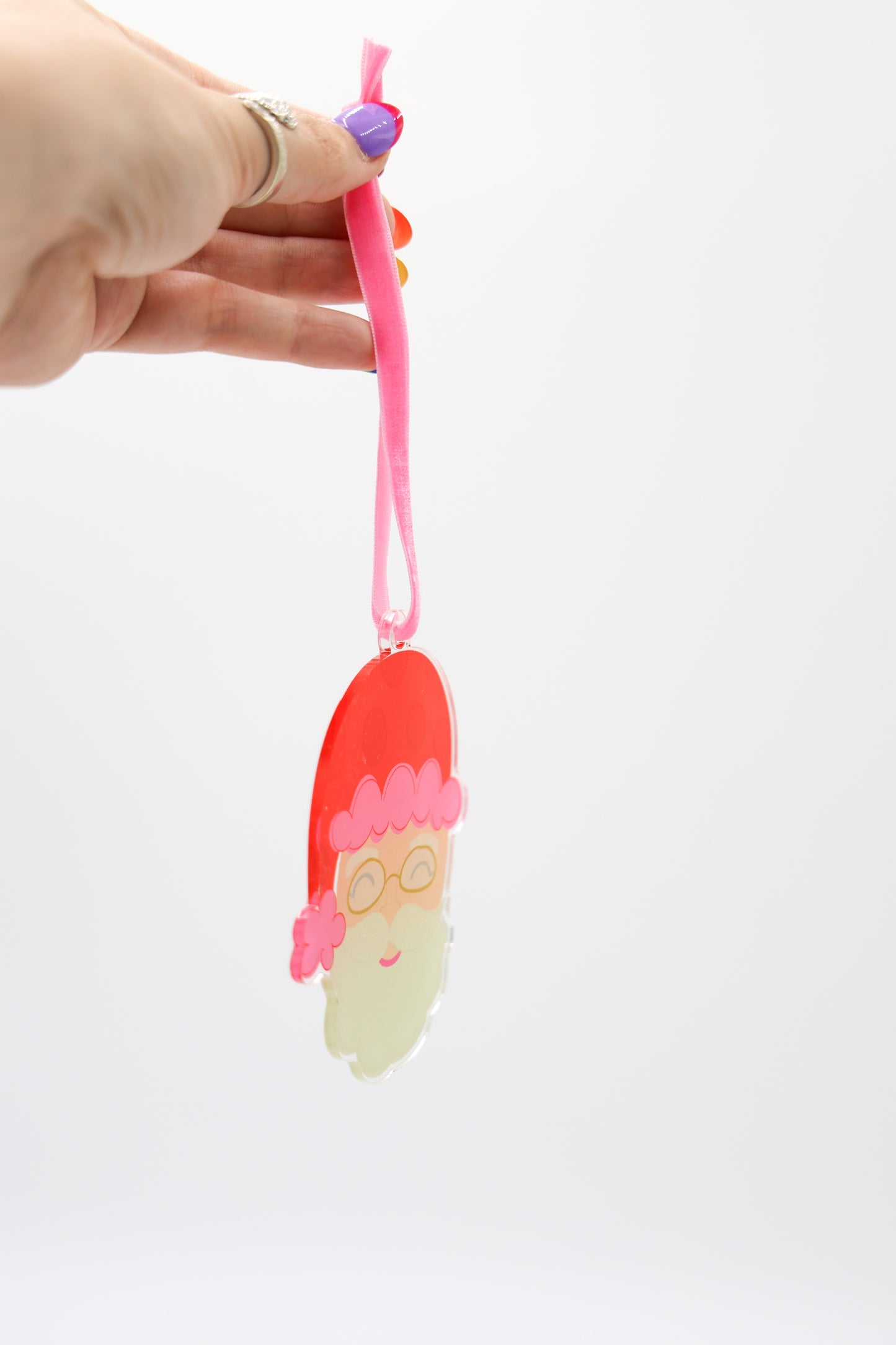 Pink and Red Santa Acrylic Ornament
