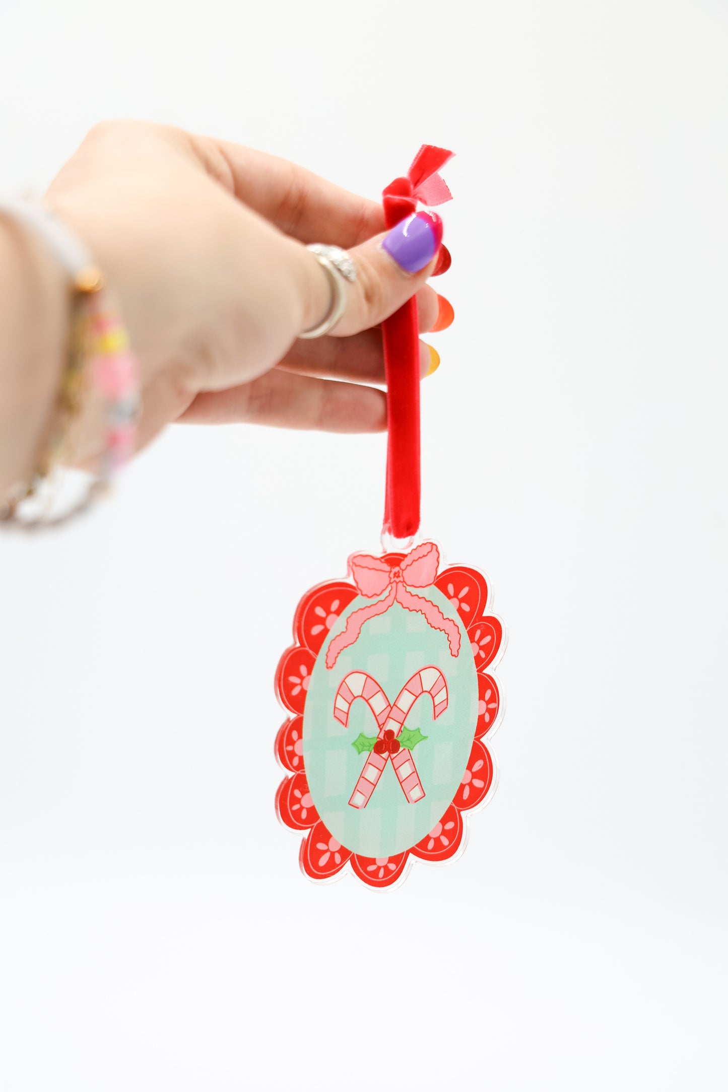 Scalloped Candy Canes Acrylic Ornament