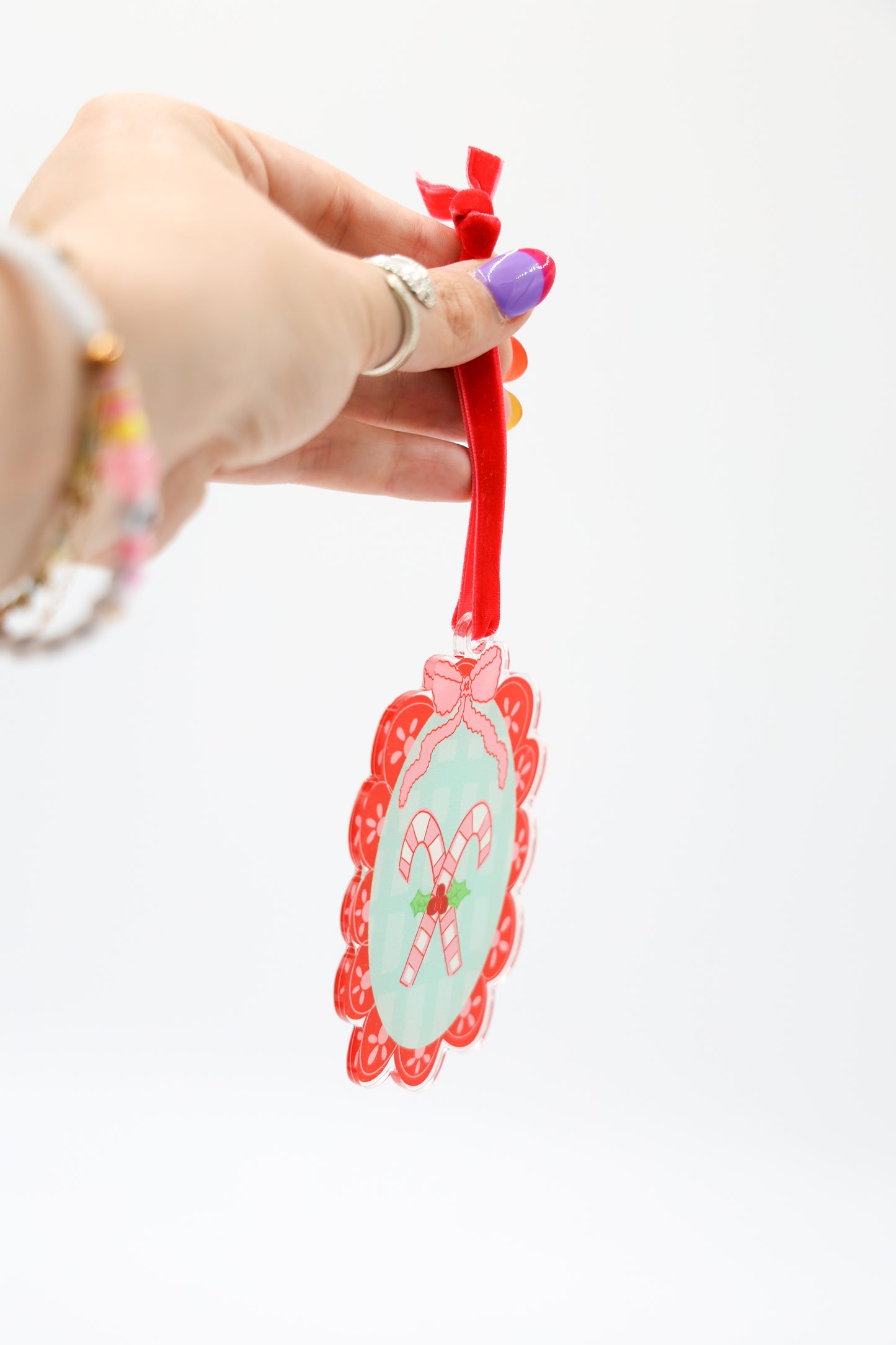 Scalloped Candy Canes Acrylic Ornament