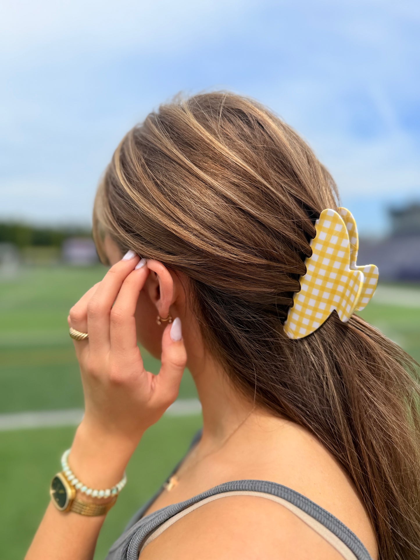 Yellow Gingham Claw Clip