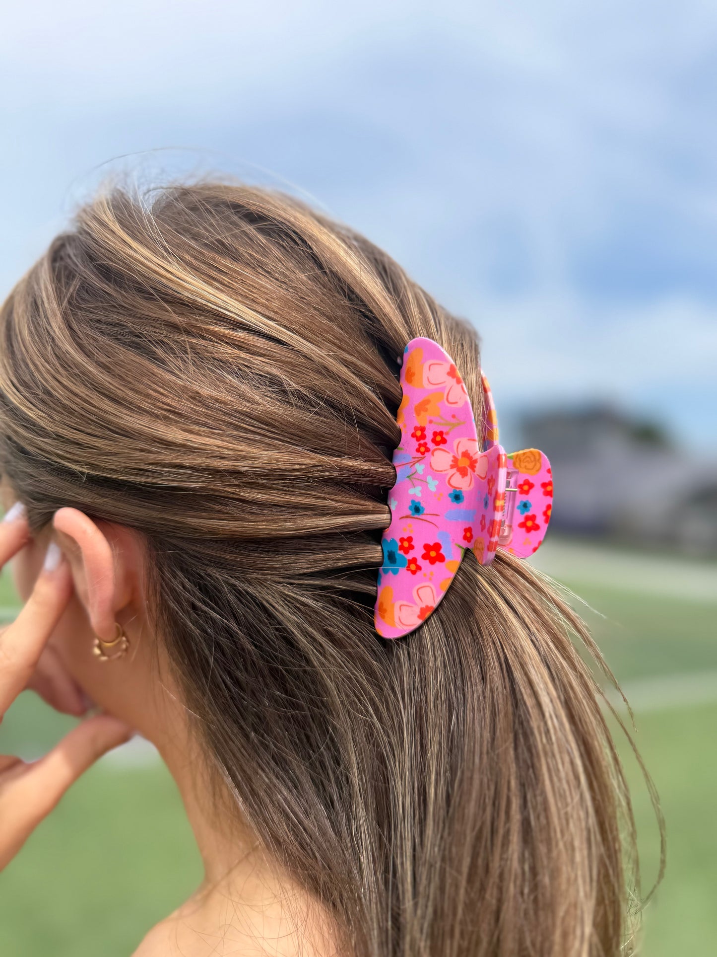 Pink Floral Claw Clip