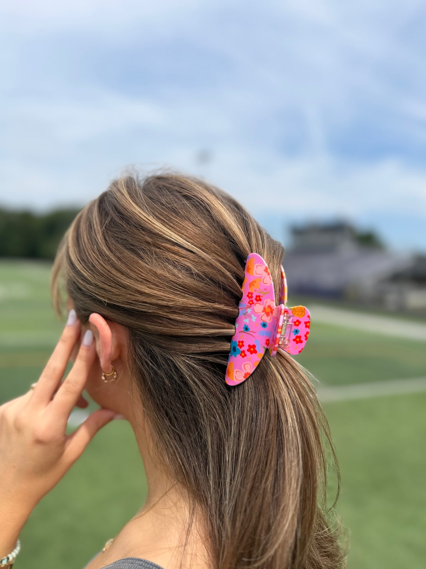 Pink Floral Claw Clip