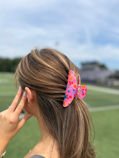 Pink Floral Claw Clip