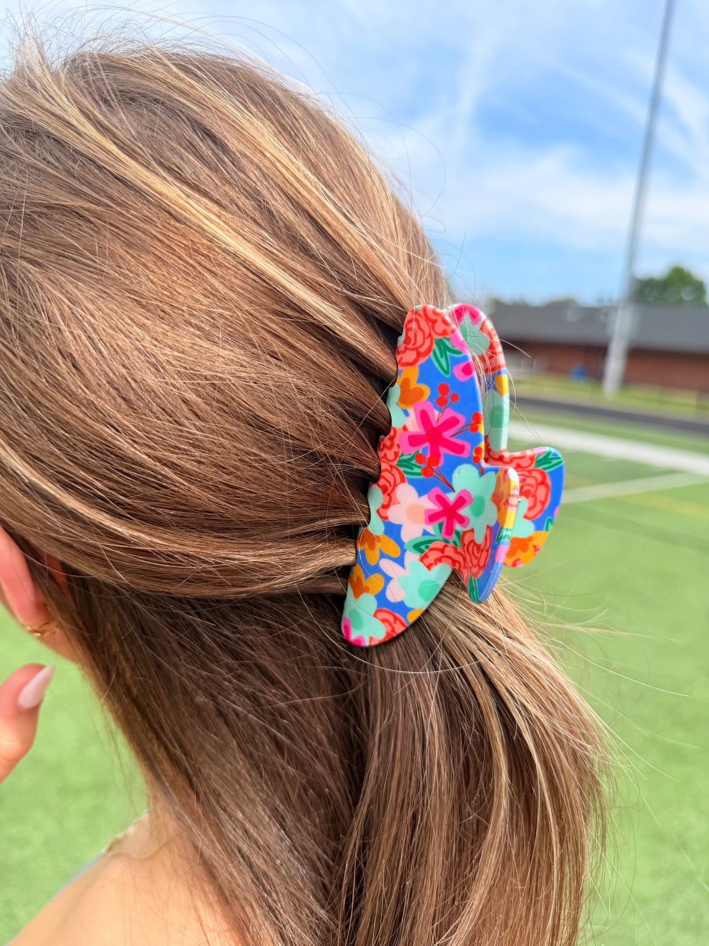 Dark Blue Floral Claw Clip