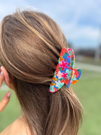 Dark Blue Floral Claw Clip