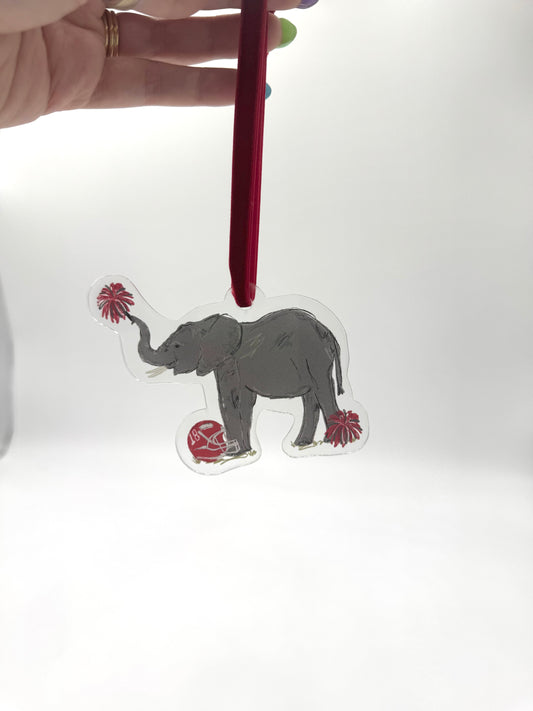 Crimson Football Elephant Acrylic Ornament