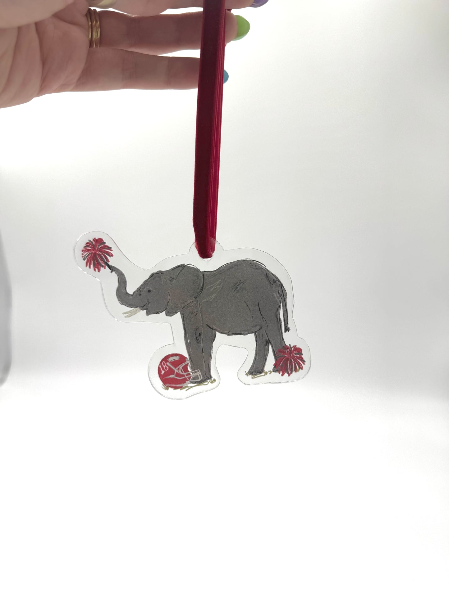 Crimson Football Elephant Acrylic Ornament