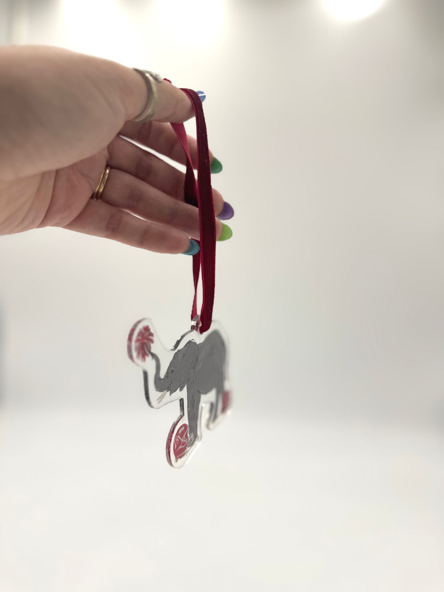 Crimson Football Elephant Acrylic Ornament