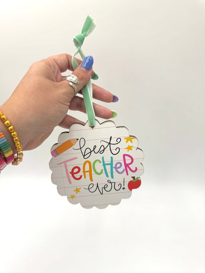 Best Teacher Ever Scallop Wooden Ornament