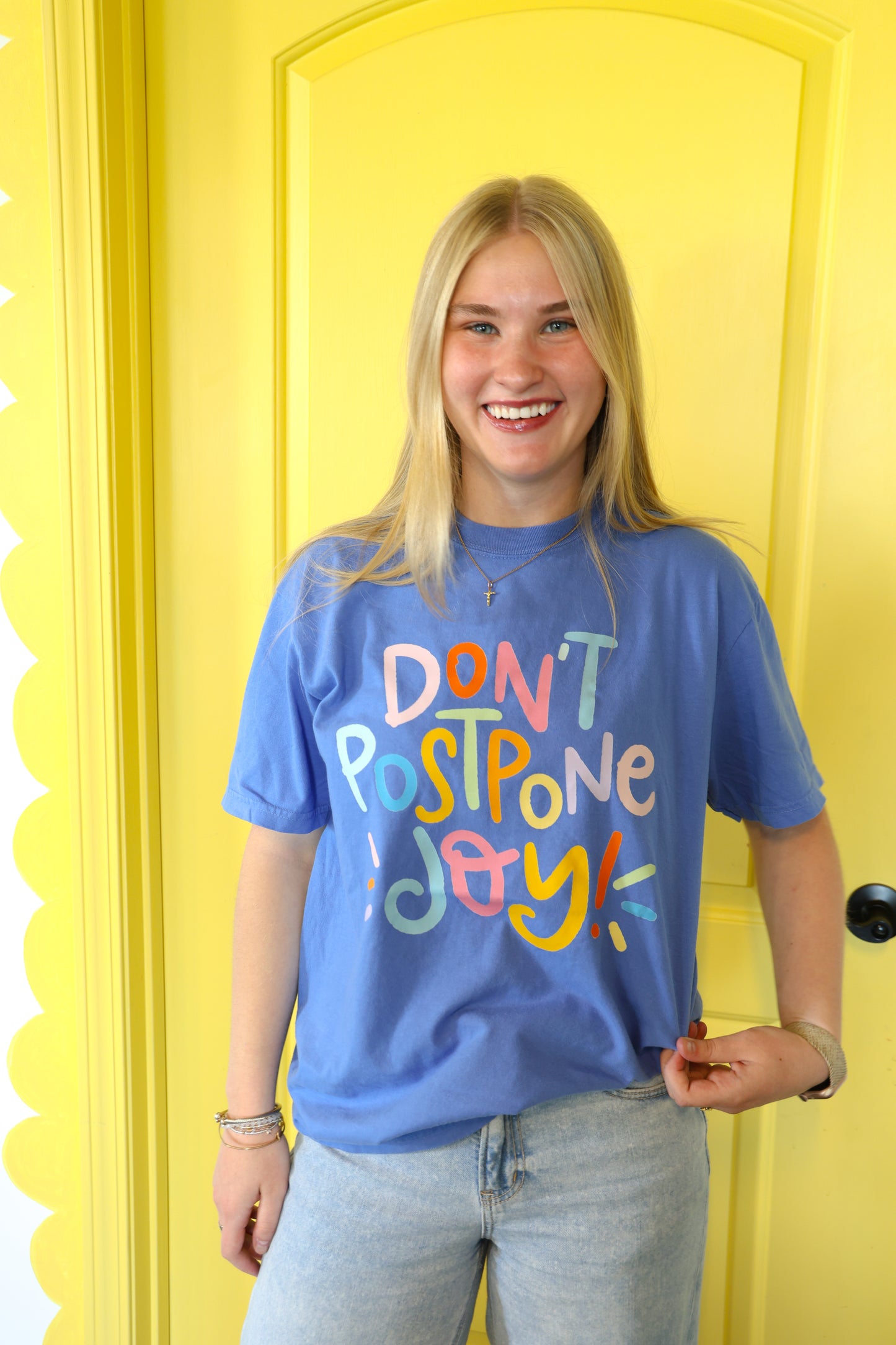 Don't Postpone Joy Tee Flo Blue