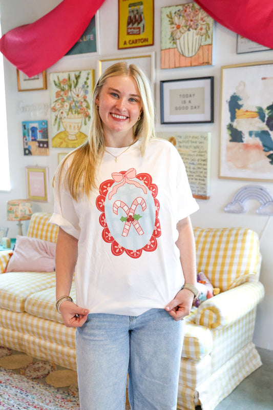 Scallop Candy Canes White Tee