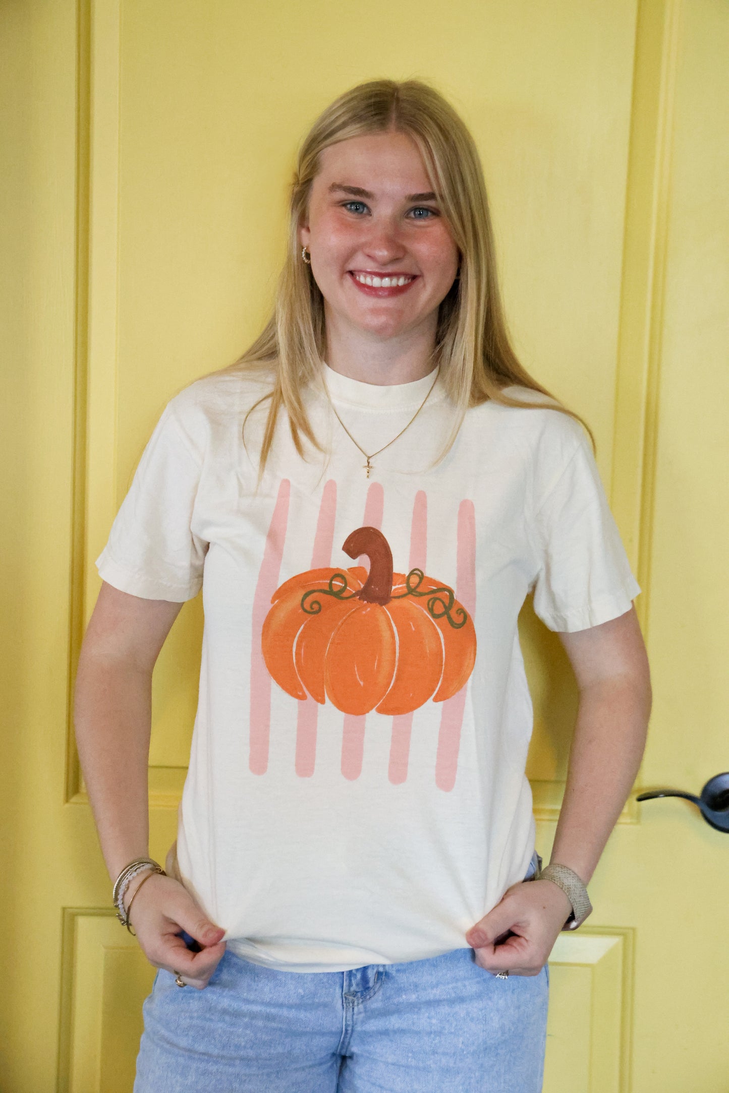 Striped Pumpkin Ivory Tee