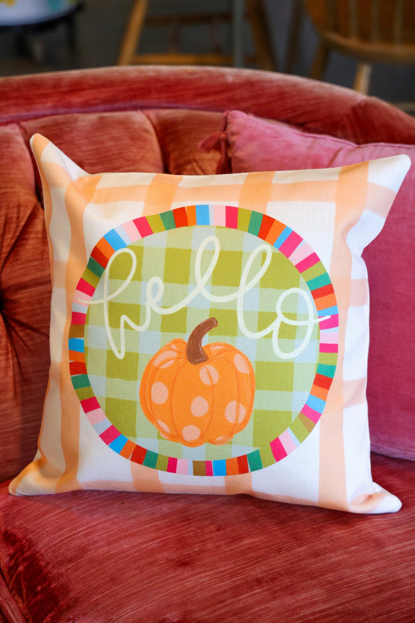Hello Pumpkin Jewel Tone Square Pillow
