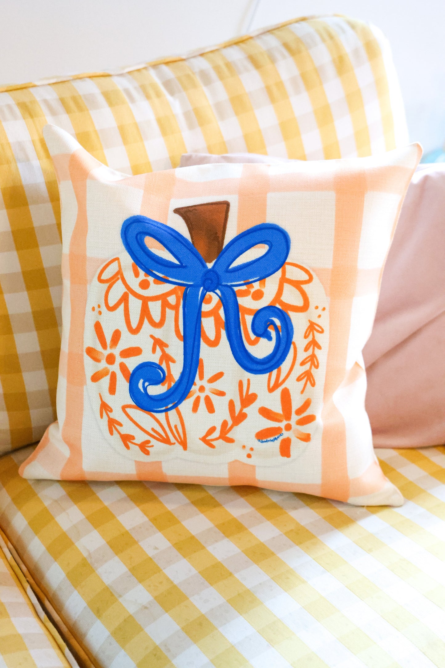 White Chinoiserie Bow Pumpkin Square Pillow