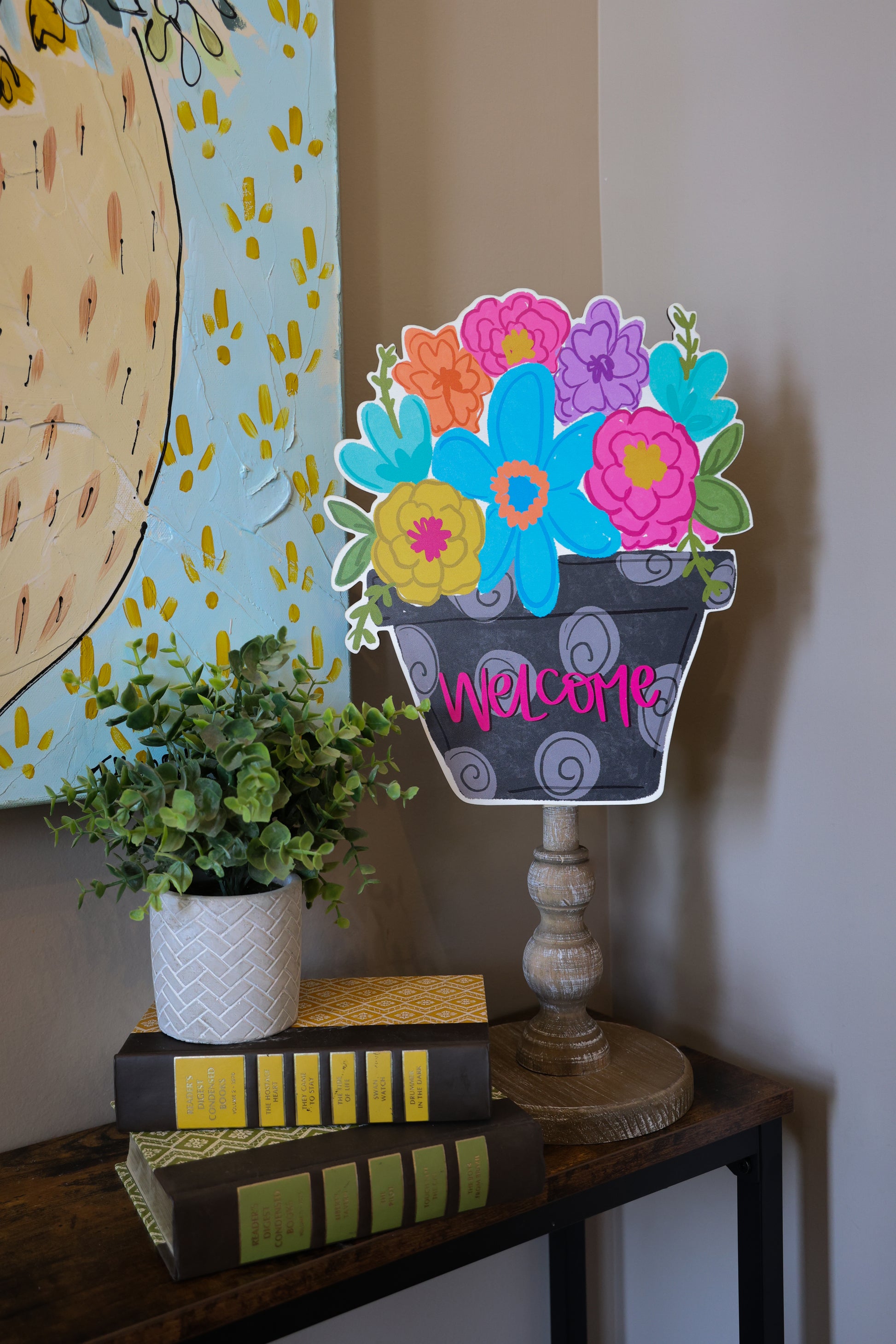 potted plant topper Welcome Flower Pot Topper