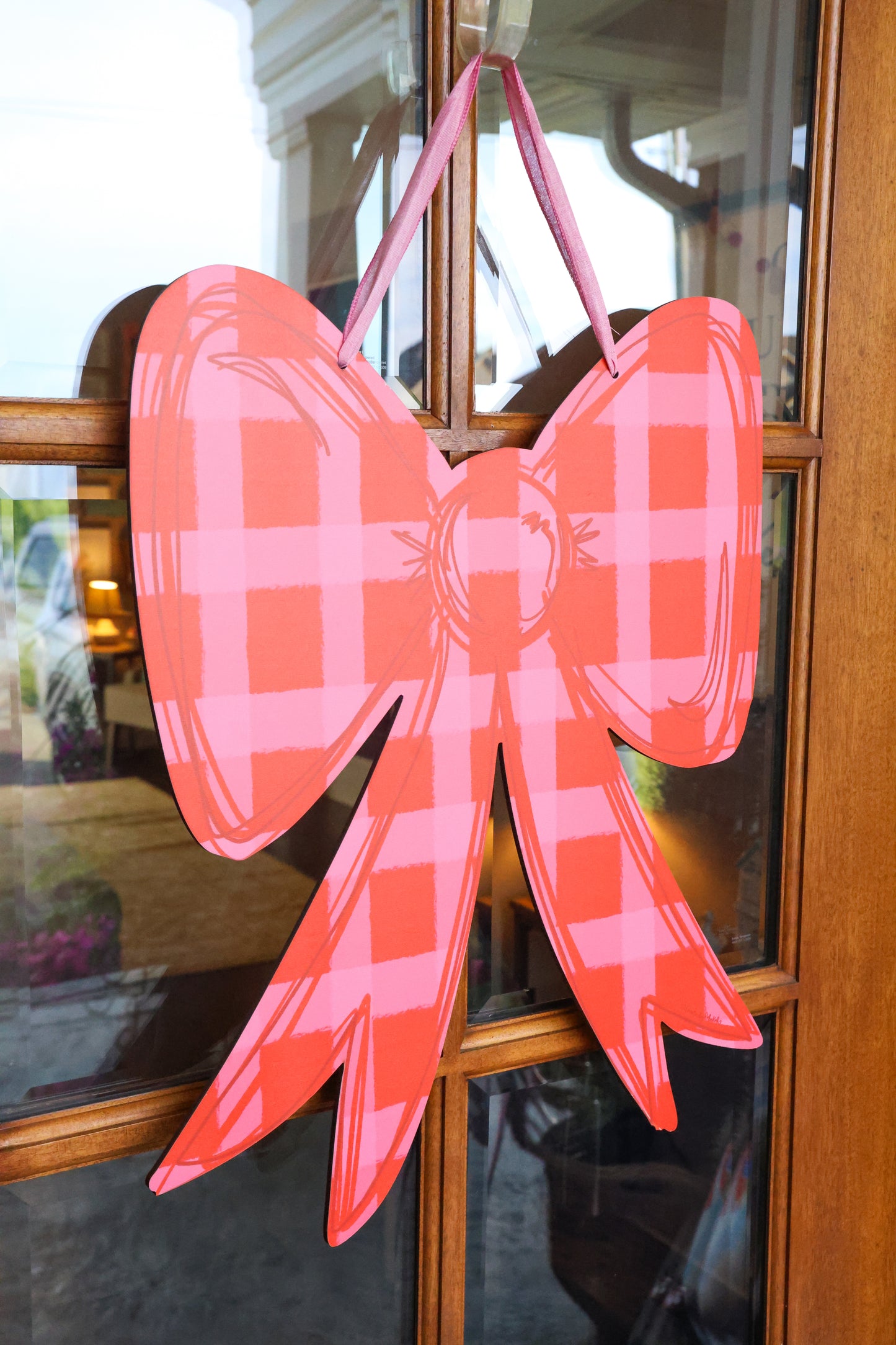 Red and Pink Gingham Bow Doorhanger