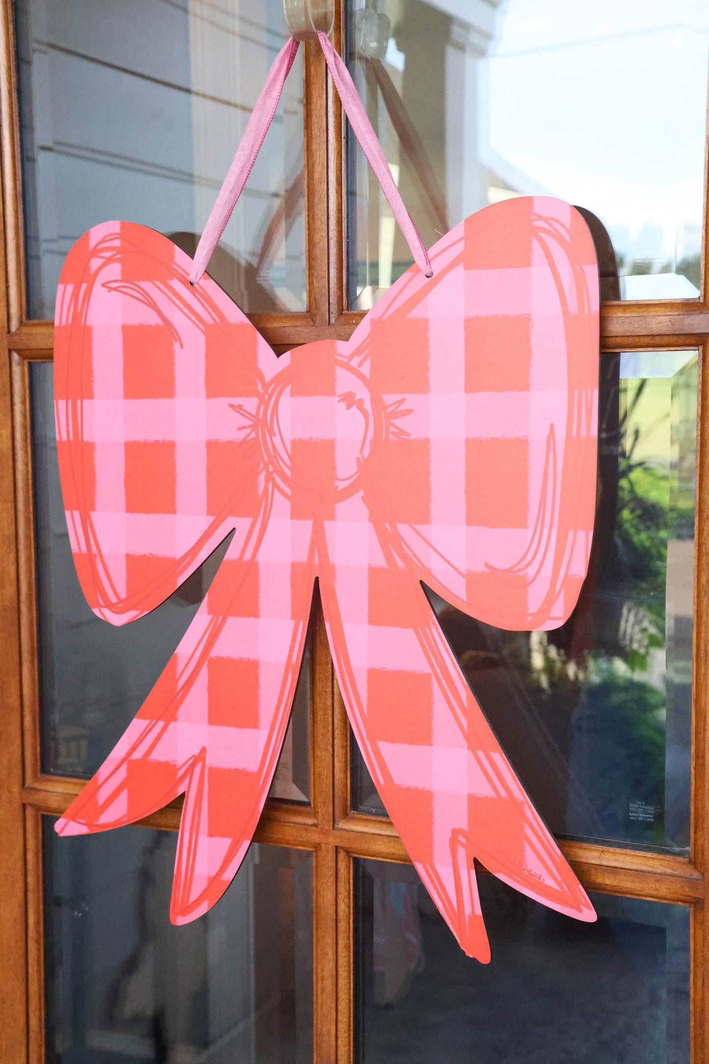 Red and Pink Gingham Bow Doorhanger