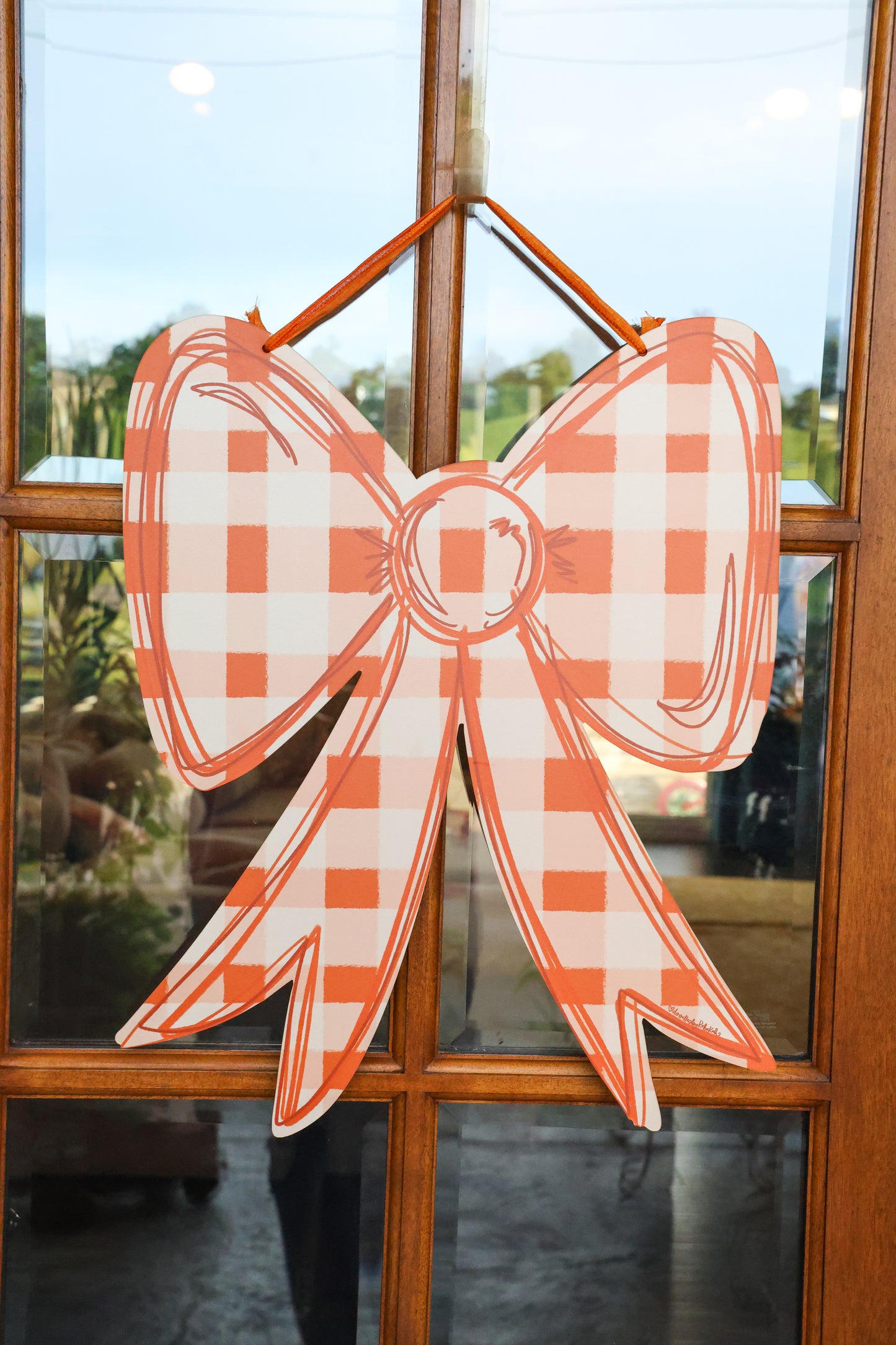 Orange Gingham Bow Doorhanger