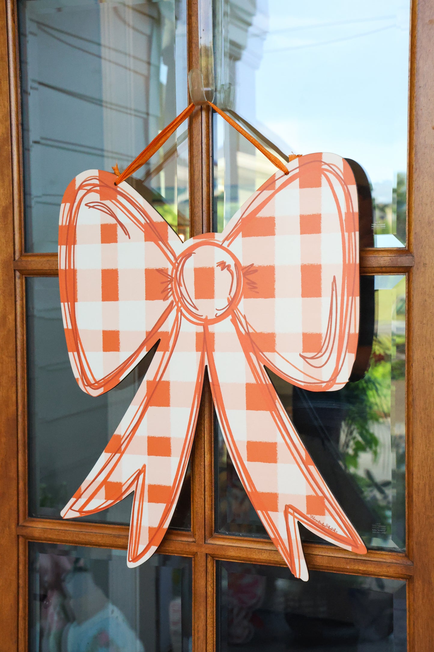Orange Gingham Bow Doorhanger