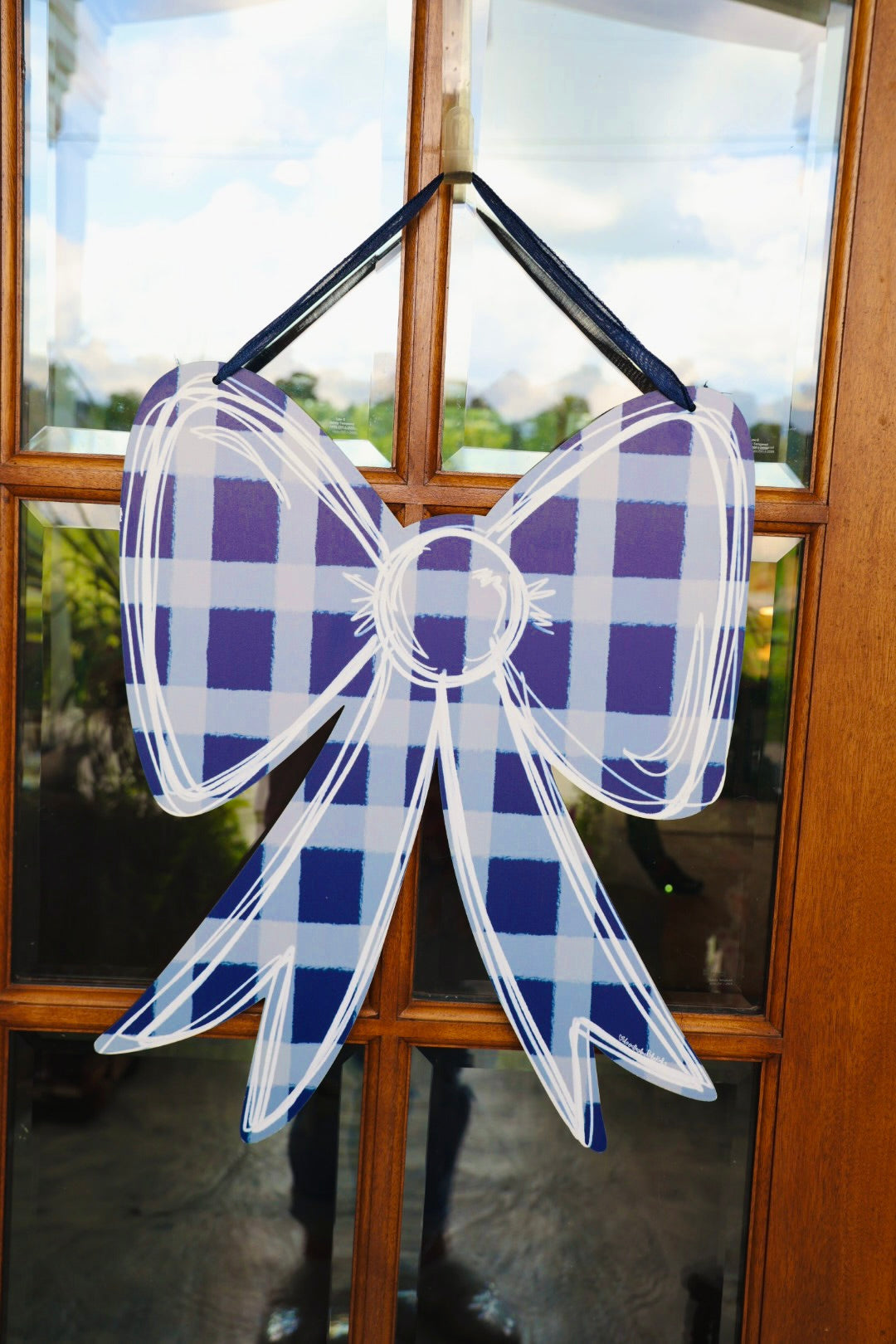 Navy and Gray Gingham Bow Doorhanger