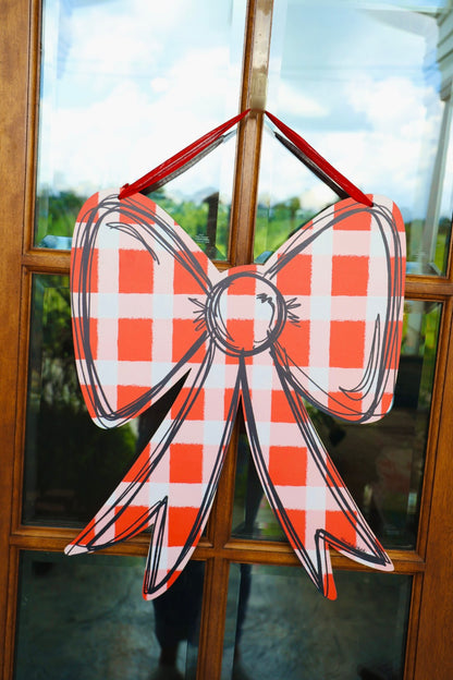Red, White and Black Gingham Bow Doorhanger