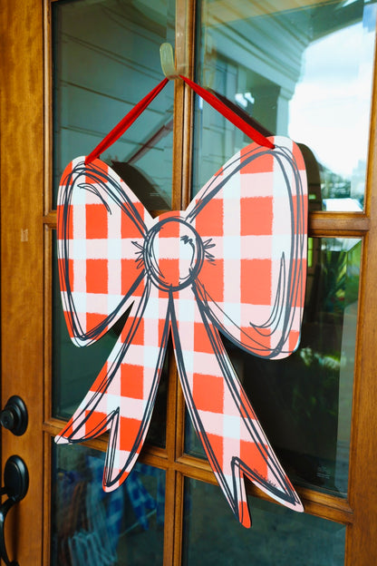 Red, White and Black Gingham Bow Doorhanger