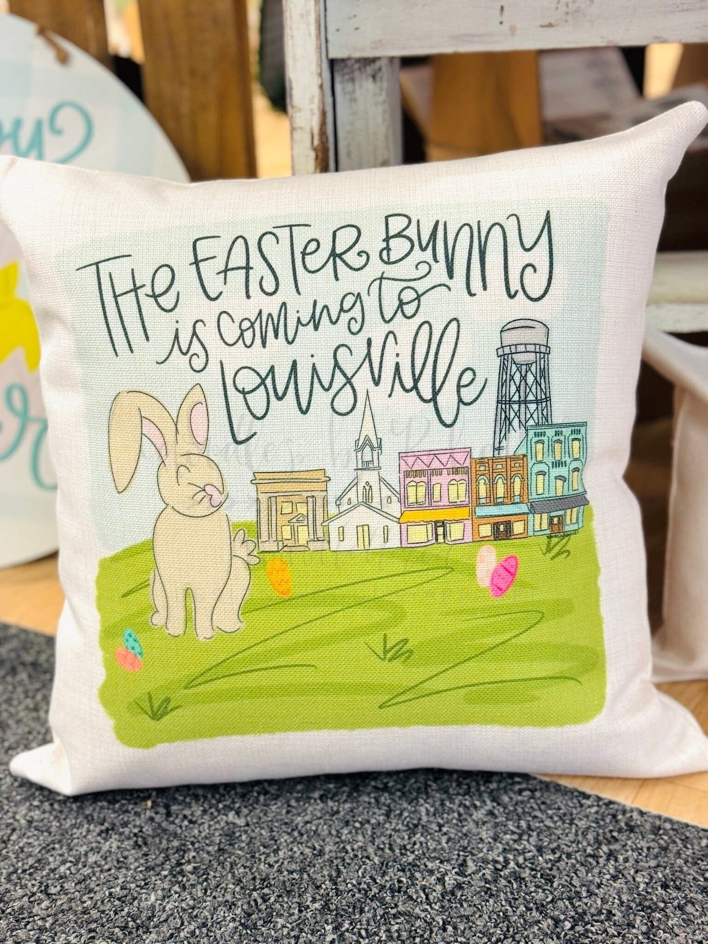 The Easter Bunny Is Coming To *Custom Town* Square Pillow - Pillow