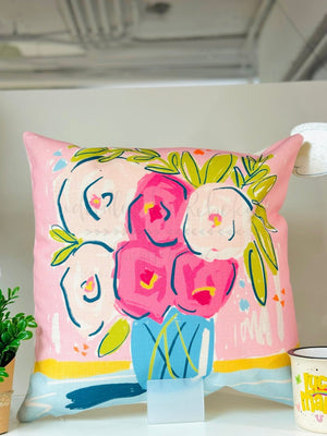 Hot Pink Full Floral Square Pillow