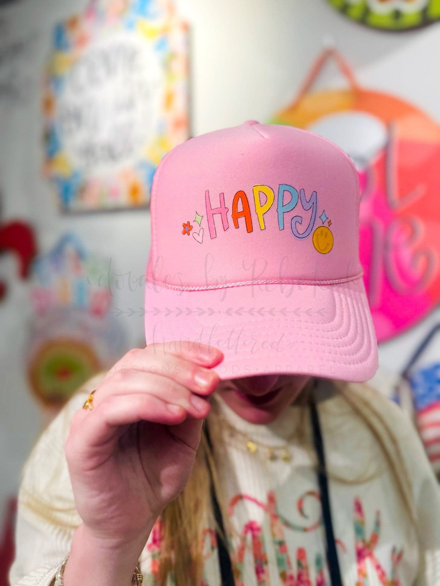 Happy with Smiley Pink Trucker Hat - Hat