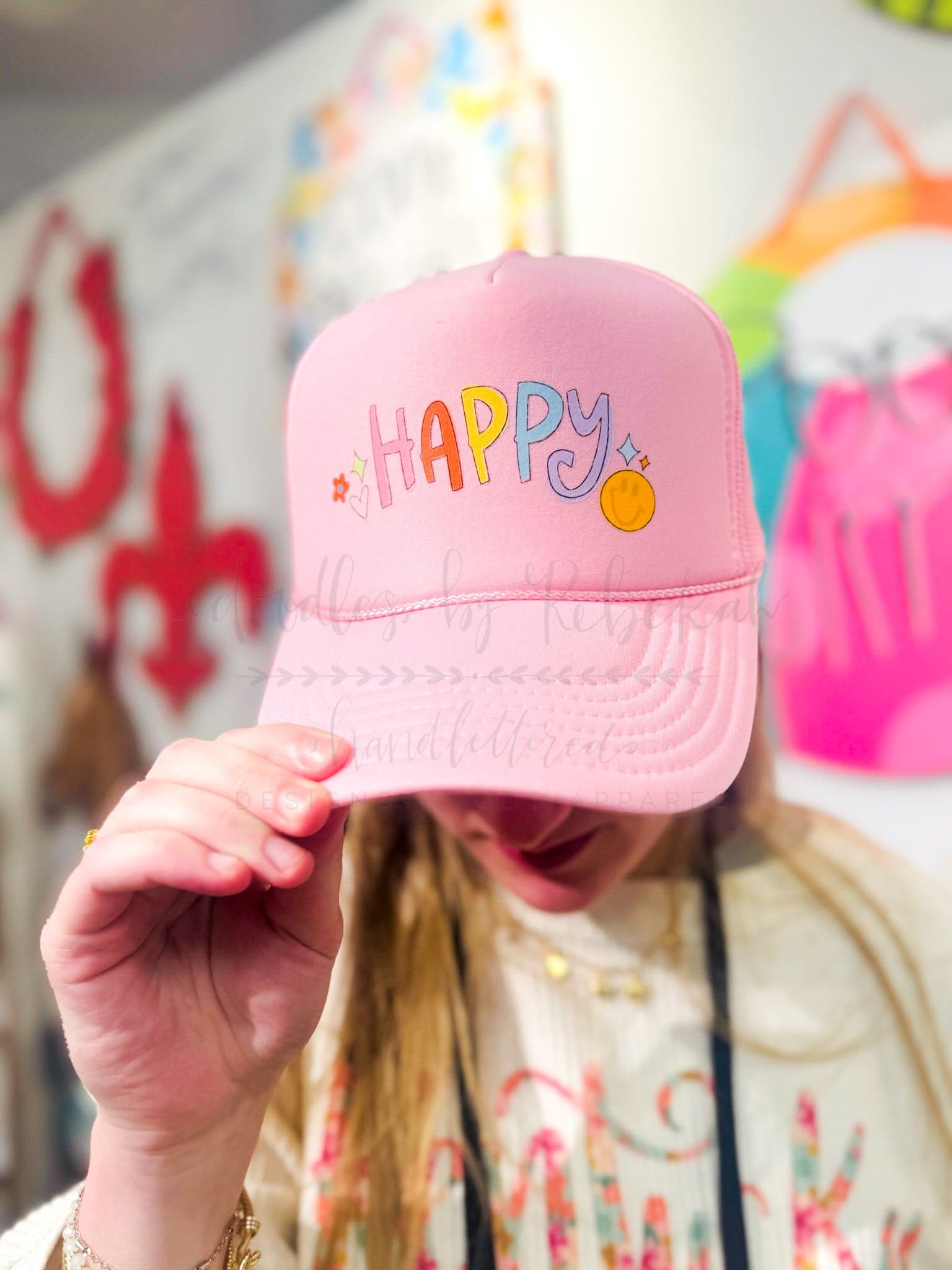 Happy with Smiley Pink Trucker Hat - Hat