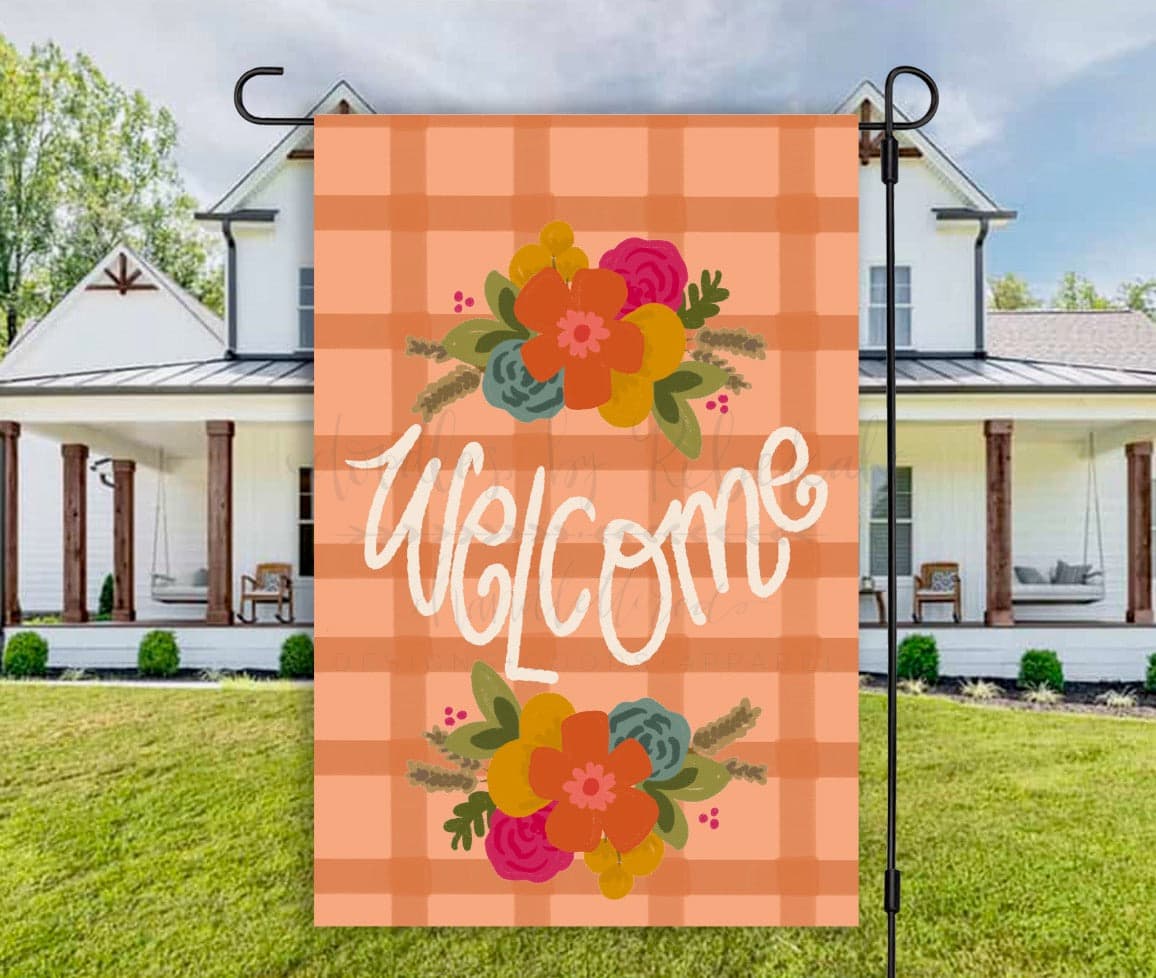 Welcome Floral Plaid Garden Flag - Garden Flag