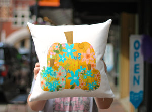 Floral Pumpkin Trio Square Pillow - Pillow
