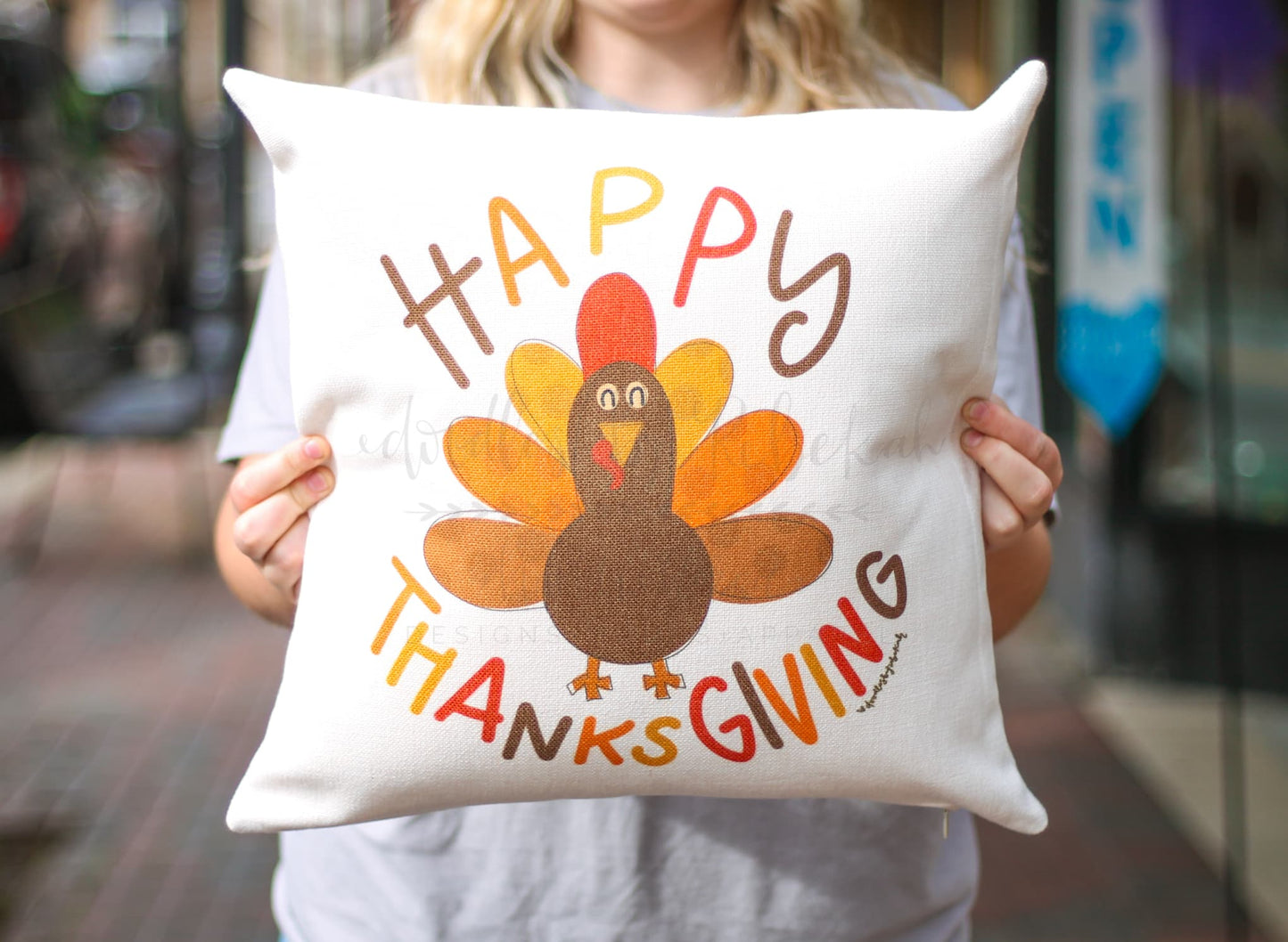 Happy Thanksgiving Turkey Square Pillow - Pillow