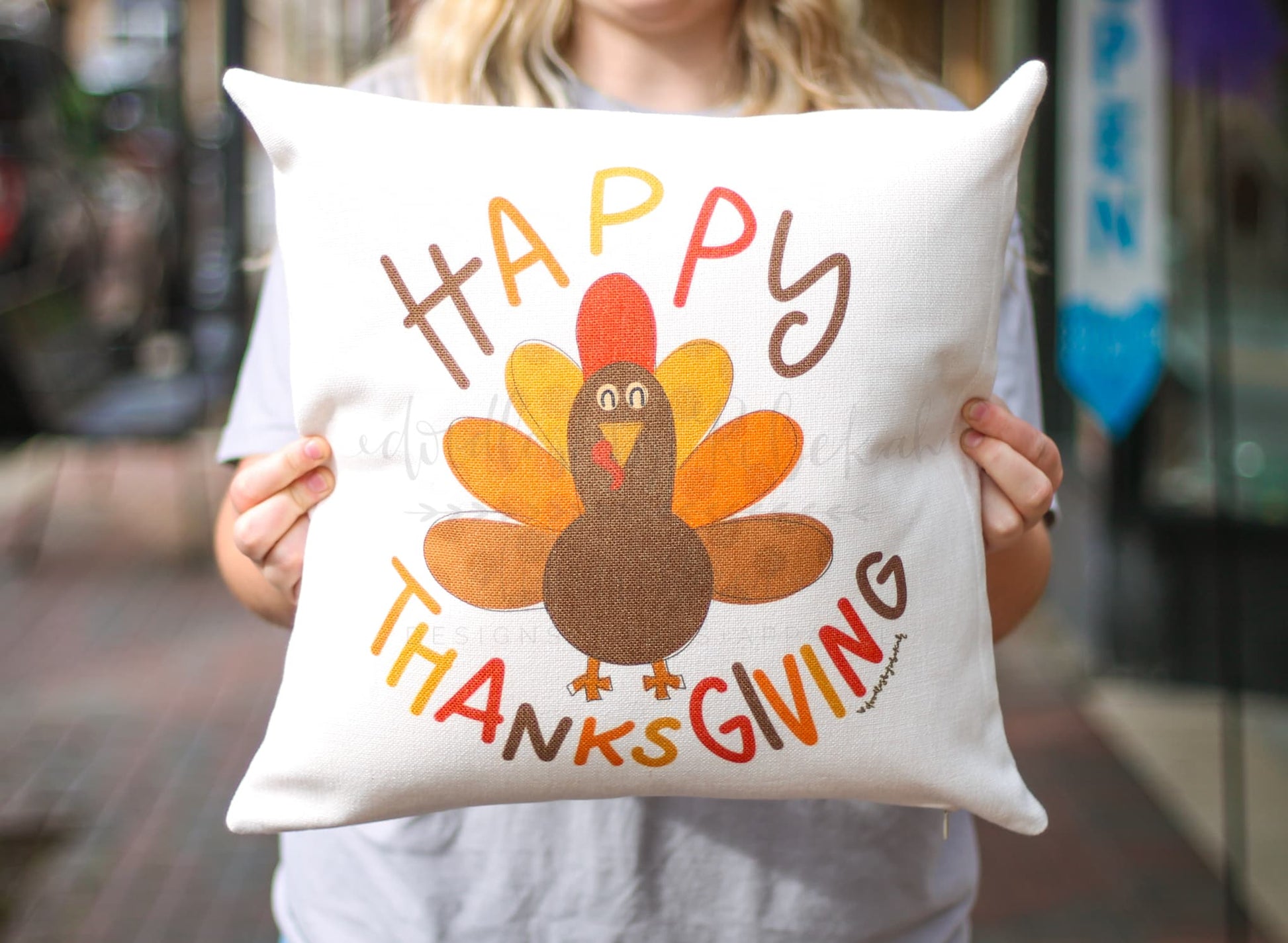 Happy Thanksgiving Turkey Square Pillow - Pillow