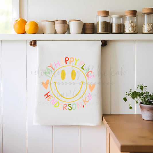 My Happy Place Smiley Custom Town Tea Towel - Tea Towels