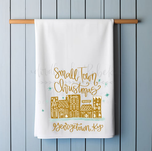 Small Town Christmas Custom Town Tea Towel - Tea Towels