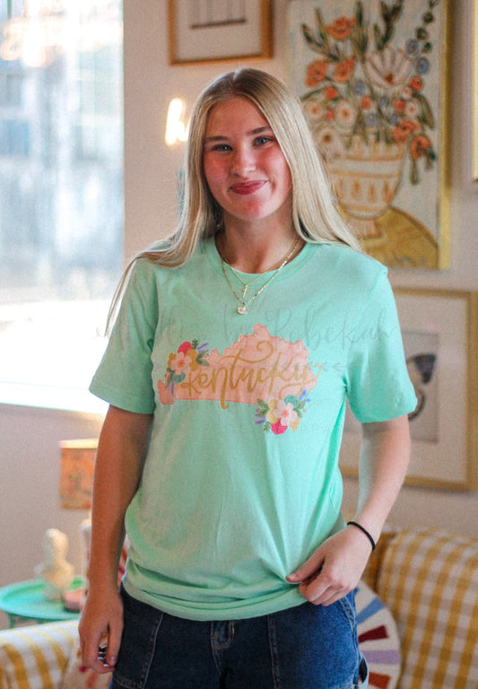 Pink and Mustard Floral Kentucky Tee & Sweatshirt