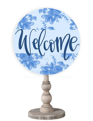 Blue Floral Welcome Doorhanger/Topper/Attachment - Door Hanger