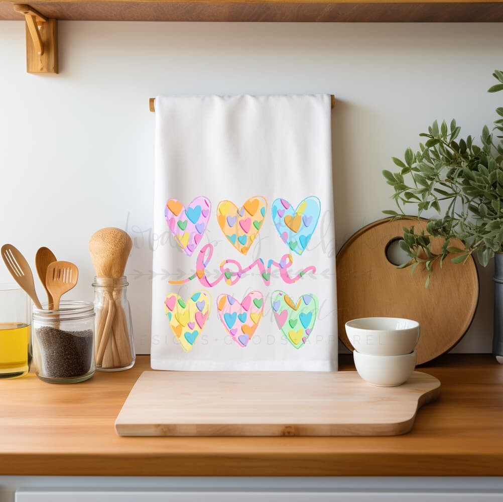 Love Pastel Hearts Tea Towel - Tea Towels