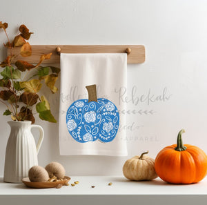 Single Chinoiserie Pumpkin Tea Towel - Tea Towels