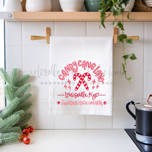 Candy Cane Lane (Custom) Tea Towel - Tea Towels