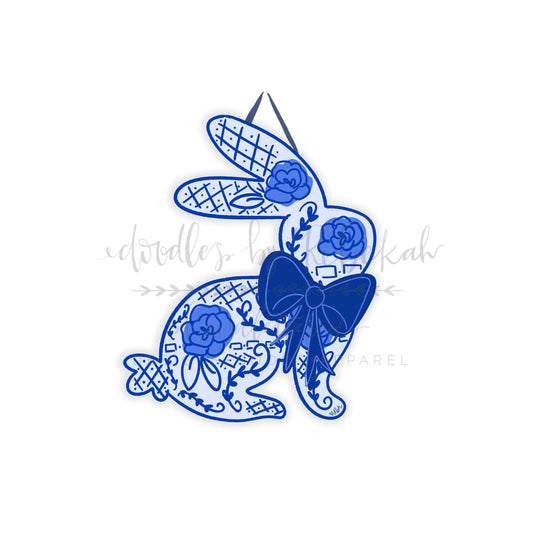 Blue Bunny Bow Doorhanger - Door Hanger