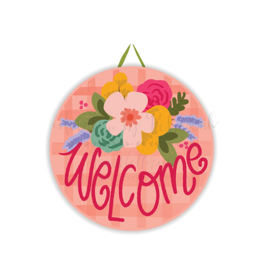 Welcome Pink Plaid Doorhanger - Topper