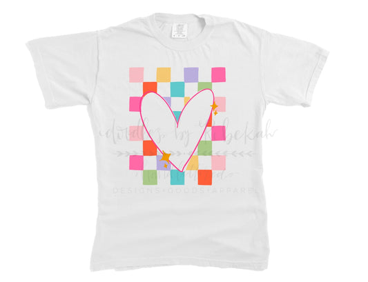 Checkboard Heart White Tee - Tees